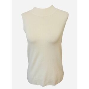 NEW Ivory Ribbed Women's Large Mock Neck Sleeveless Sweater Top